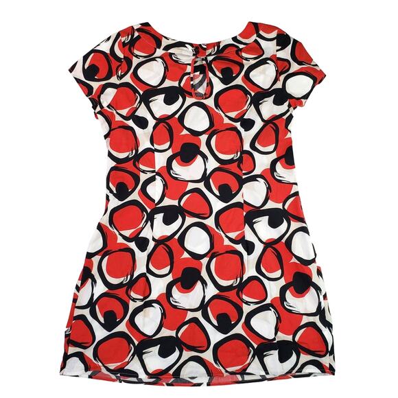 GEORGE RETRO 60'S COTTON A-LINE RED & BLACK GEOMETRIC MINI DRESS SIZE LARGE - Picture 1 of 6